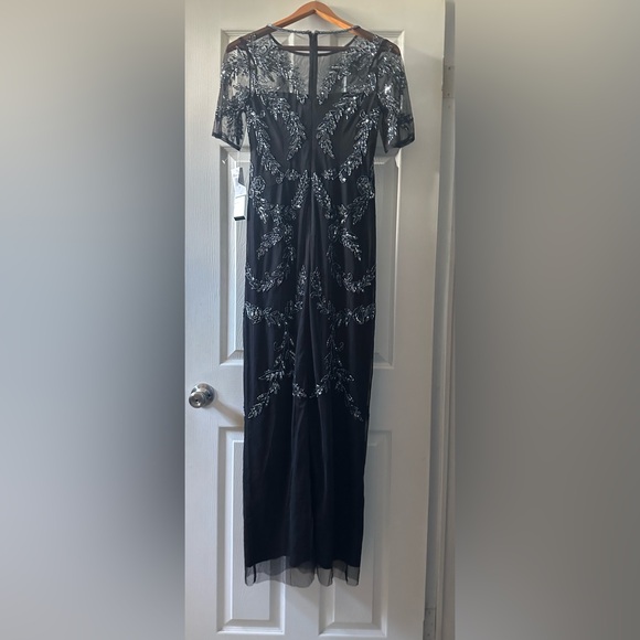 Papell Boutique Elegant Black and Silver Embellished Evening Gown - Picture 3 of 7